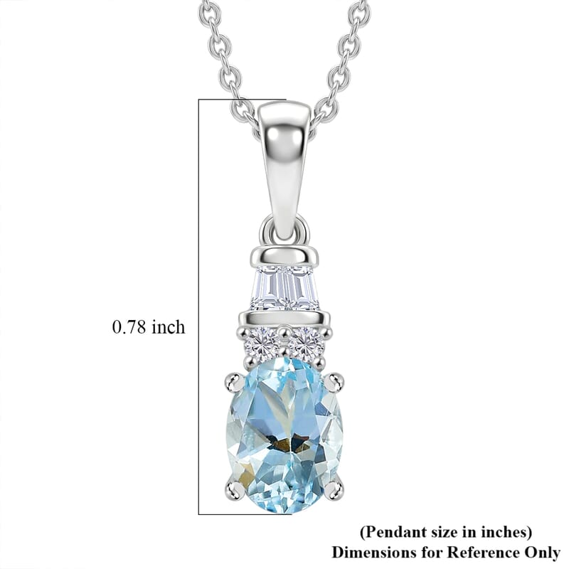 D'Joy Premium Mangoro Aquamarine and Moissanite 0.85 ctw The Blue Signature Pendant Necklace in Rhodium Over Sterling Silver 20 Inches