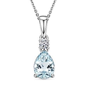 Premium Mangoro Santo Aquamarine and Luxuriant Lab Grown Diamond G-H SI 1.00 ctw Pendant Necklace in Rhodium Over Sterling Silver 20 Inches 