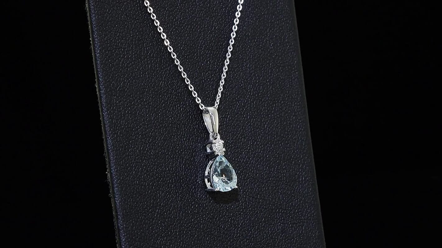 Premium Mangoro Aquamarine and Luxuriant Lab Grown Diamond G-H SI 1.00 ctw The Regal Pear Pendant Necklace in Rhodium Over Sterling Silver 20 Inches  (Del. In 8-10 Days)