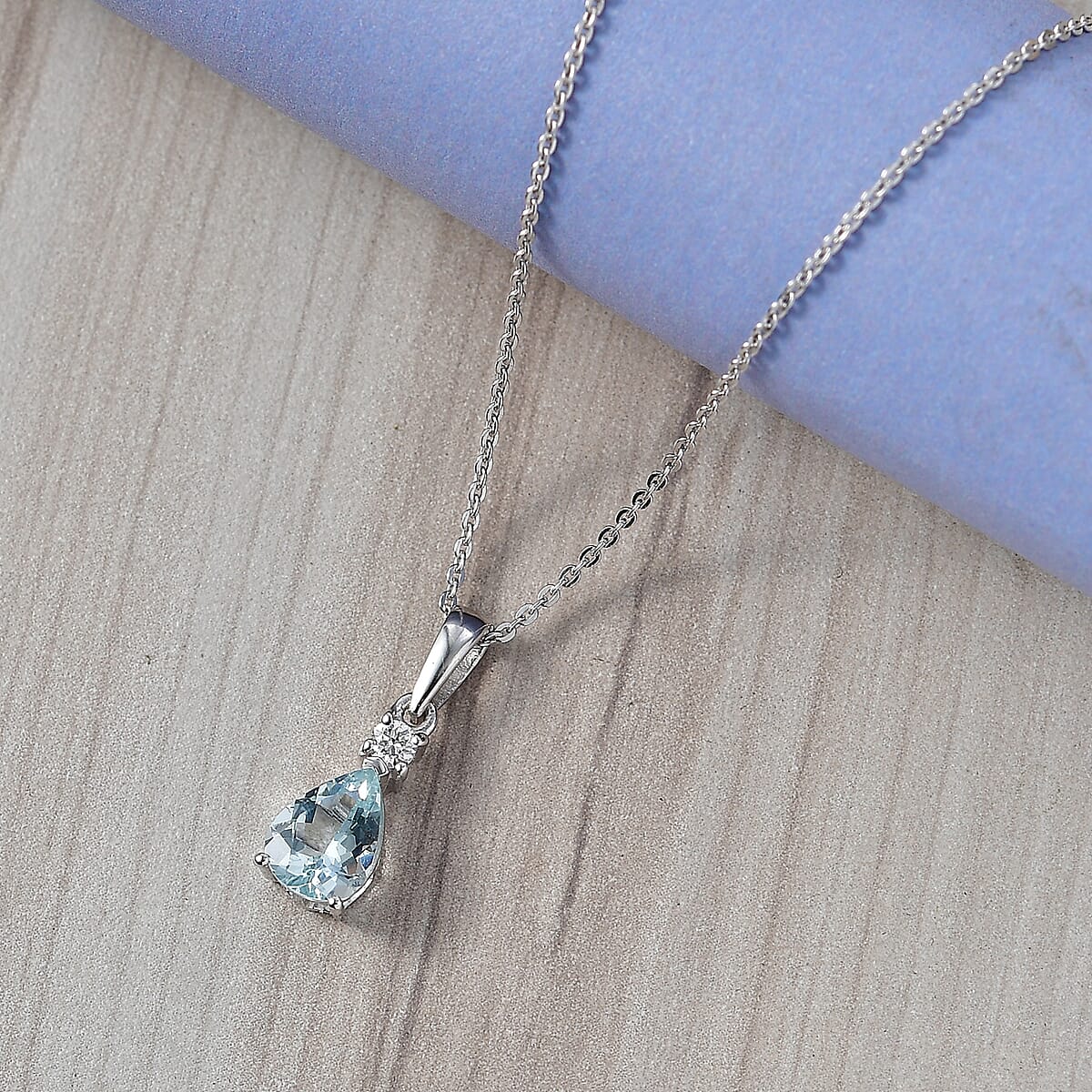 Premium Mangoro Santo Aquamarine and Luxuriant Lab Grown Diamond G-H SI 1.00 ctw Pendant Necklace in Rhodium Over Sterling Silver 20 Inches  image number 1