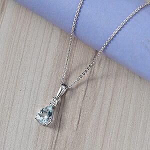 Premium Mangoro Santo Aquamarine and Luxuriant Lab Grown Diamond G-H SI 1.00 ctw Pendant Necklace in Rhodium Over Sterling Silver 20 Inches 