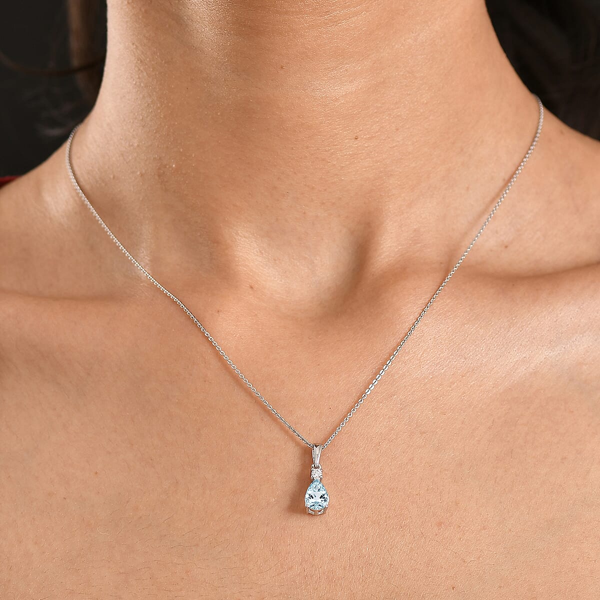 Premium Mangoro Santo Aquamarine and Luxuriant Lab Grown Diamond G-H SI 1.00 ctw Pendant Necklace in Rhodium Over Sterling Silver 20 Inches  image number 2