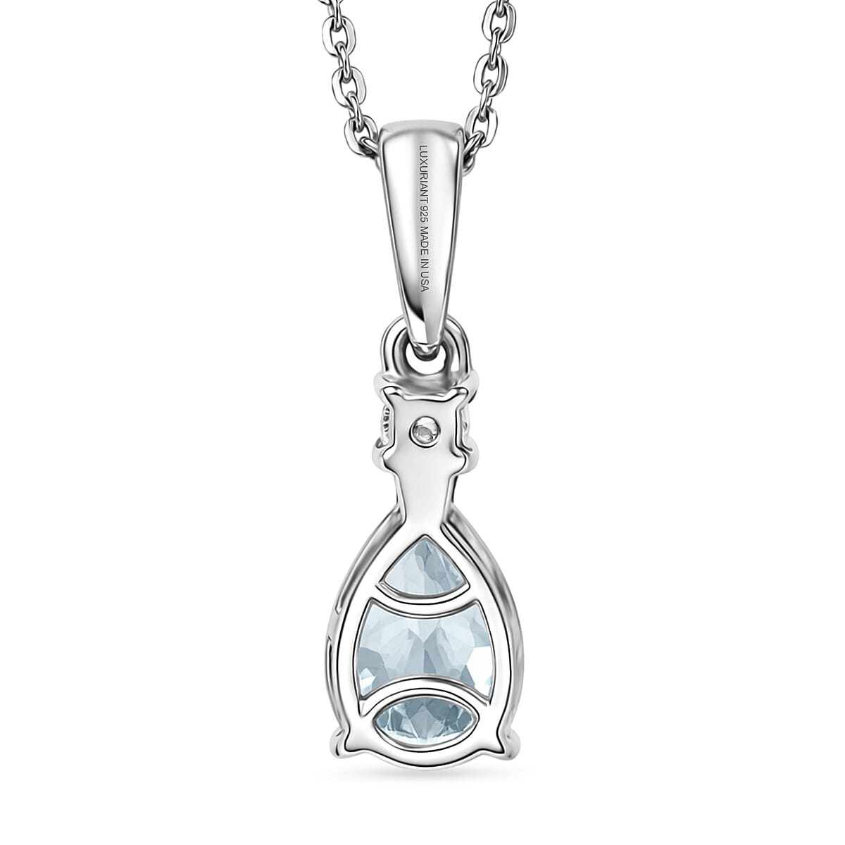 Premium Mangoro Aquamarine and Luxuriant Lab Grown Diamond G-H SI 1.00 ctw The Regal Pear Pendant Necklace in Rhodium Over Sterling Silver 20 Inches