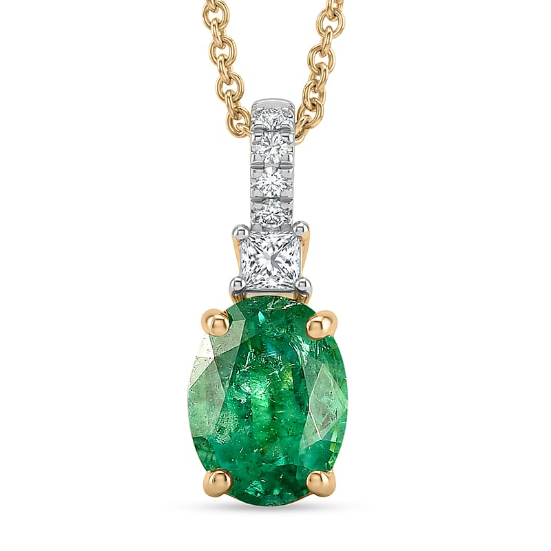 Certified & Appraised Luxoro AAA Kagem Zambian Emerald and Diamond I2 1.35 ctw Pendant Necklace in 10K Yellow Gold 20 Inches