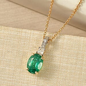 Certified & Appraised Luxoro AAA Kagem Zambian Emerald and Diamond I2 1.35 ctw Pendant Necklace in 10K Yellow Gold 20 Inches