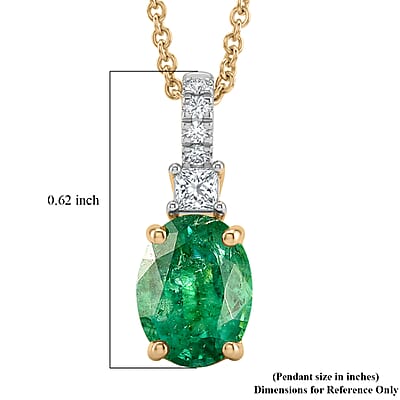 Certified & Appraised Luxoro AAA Kagem Zambian Emerald and Diamond I2 1.35 ctw Pendant Necklace in 10K Yellow Gold 20 Inches