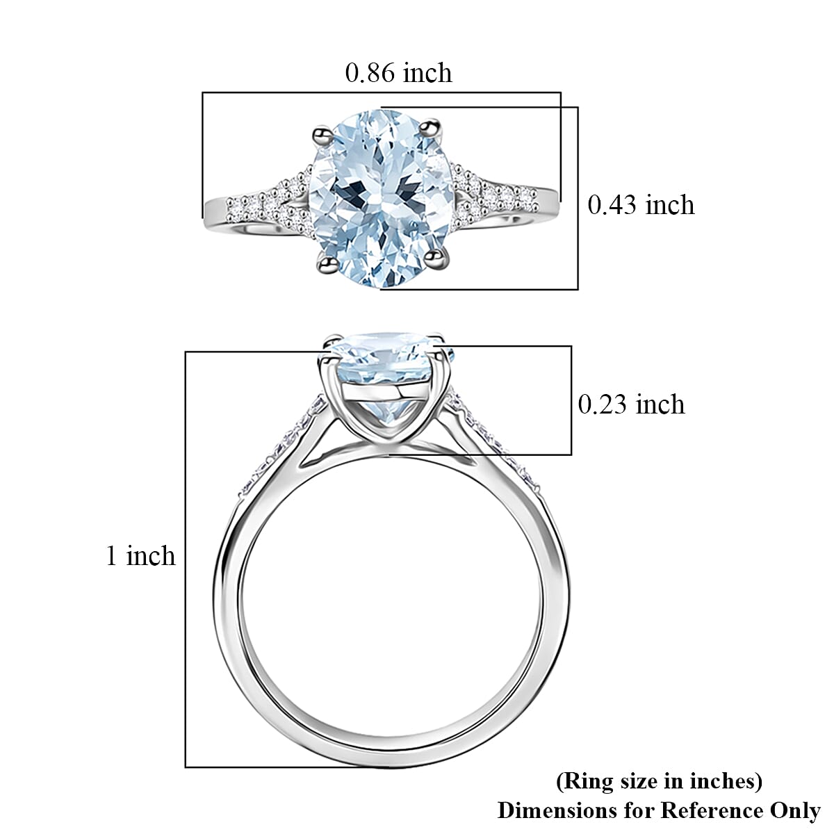 D'Joy Mangoro Santo Aquamarine, Moissanite Set of 2 Ring in Rhodium Over Sterling Silver 2.60 ctw (Size 6.0)