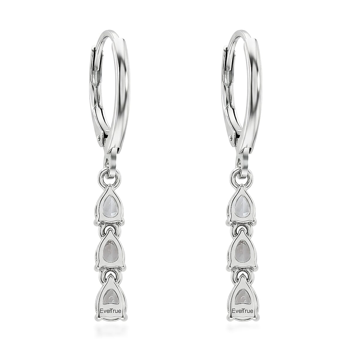 EverTrue Lab Created White Sapphire 5.35 ctw Floral Cluster Earrings, Ring (Size 5.00) and Pendant Necklace (20 Inches) in Platinum Bond and Stainless Steel