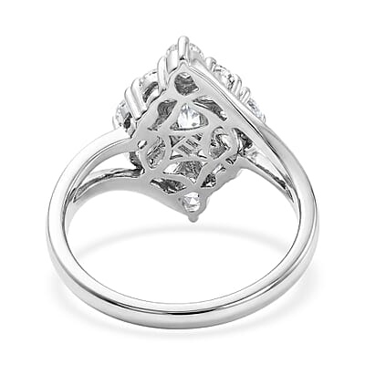 EverTrue Lab Created White Sapphire 5.35 ctw Floral Cluster Earrings, Ring (Size 5.00) and Pendant Necklace (20 Inches) in Platinum Bond and Stainless Steel