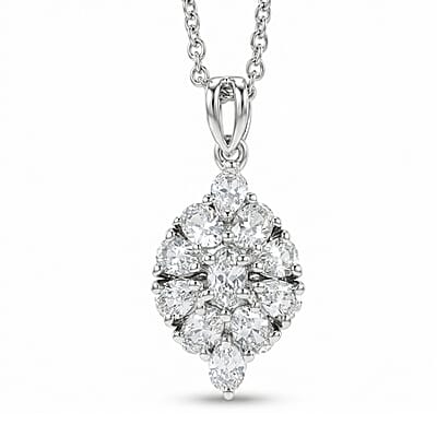 EverTrue Lab Created White Sapphire 5.35 ctw Floral Cluster Earrings, Ring (Size 5.00) and Pendant Necklace (20 Inches) in Platinum Bond and Stainless Steel