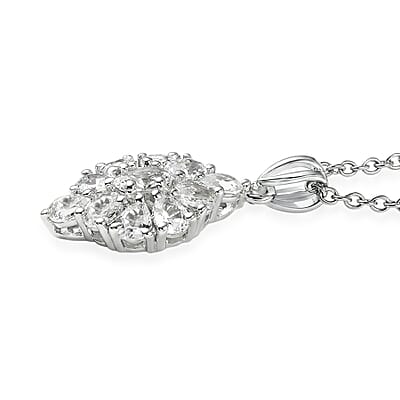 EverTrue Lab Created White Sapphire 5.35 ctw Floral Cluster Earrings, Ring (Size 5.00) and Pendant Necklace (20 Inches) in Platinum Bond and Stainless Steel