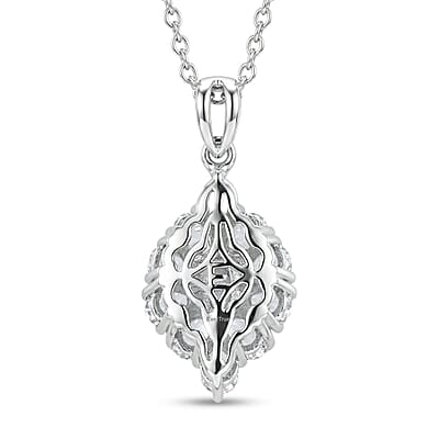 EverTrue Lab Created White Sapphire 5.35 ctw Floral Cluster Earrings, Ring (Size 5.00) and Pendant Necklace (20 Inches) in Platinum Bond and Stainless Steel