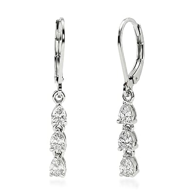 EverTrue Lab Created White Sapphire 5.35 ctw Floral Cluster Earrings, Ring (Size 5.00) and Pendant Necklace (20 Inches) in Platinum Bond and Stainless Steel