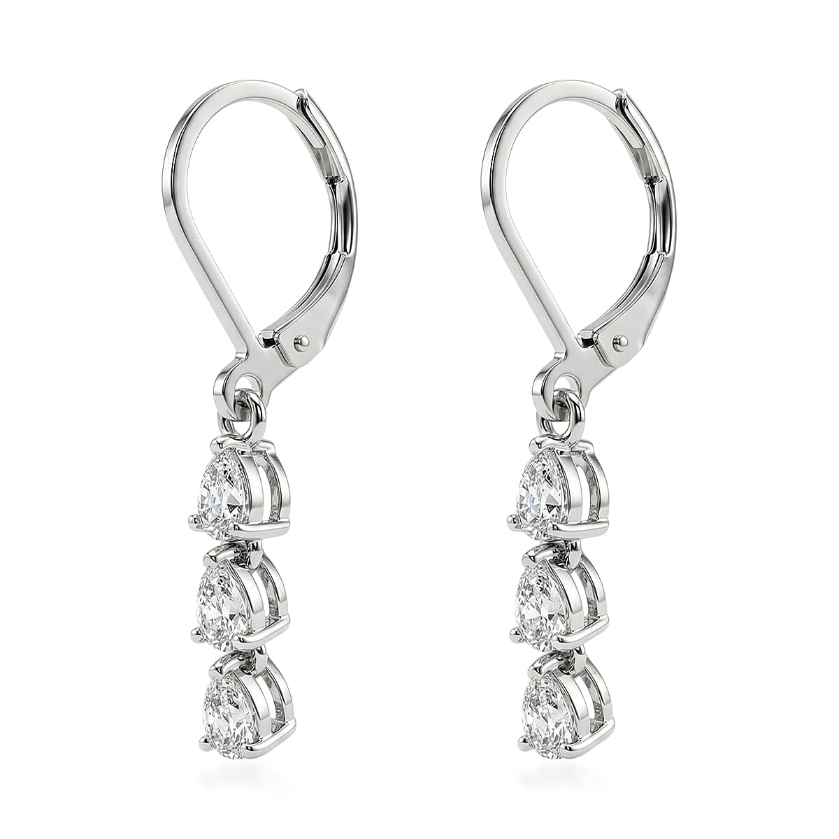 EverTrue Lab Created White Sapphire 5.35 ctw Floral Cluster Earrings, Ring (Size 6.00) and Pendant Necklace (20 Inches) in Platinum Bond and Stainless Steel