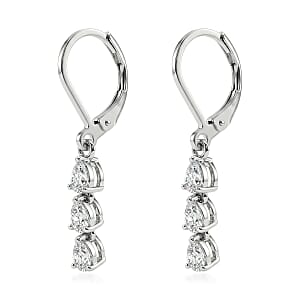 EverTrue Lab Created White Sapphire 5.35 ctw Floral Cluster Earrings, Ring (Size 6.00) and Pendant Necklace (20 Inches) in Platinum Bond and Stainless Steel