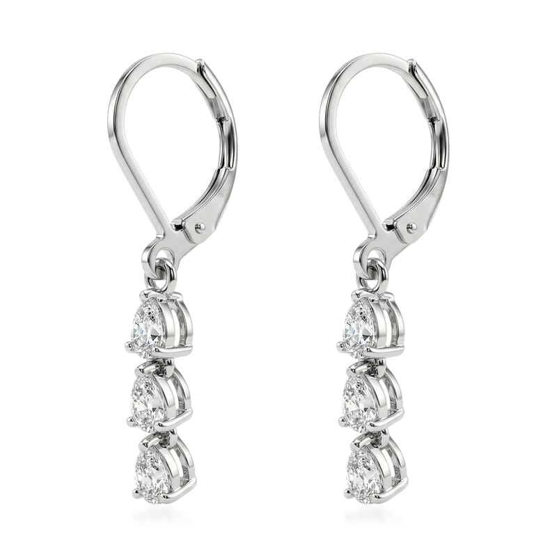 EverTrue Lab Created White Sapphire 5.35 ctw Floral Cluster Earrings, Ring (Size 6.00) and Pendant Necklace (20 Inches) in Platinum Bond and Stainless Steel