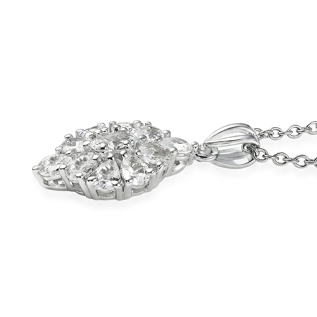 EverTrue Lab Created White Sapphire 5.35 ctw Floral Cluster Earrings, Ring (Size 6.00) and Pendant Necklace (20 Inches) in Platinum Bond and Stainless Steel