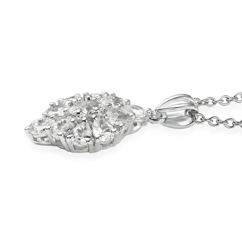 EverTrue Lab Created White Sapphire 5.35 ctw Floral Cluster Earrings, Ring (Size 6.00) and Pendant Necklace (20 Inches) in Platinum Bond and Stainless Steel
