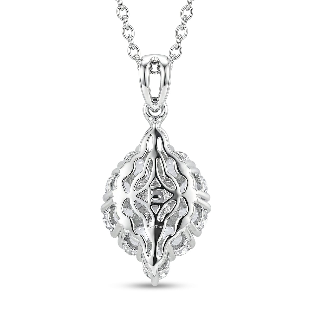 EverTrue Lab Created White Sapphire 5.35 ctw Floral Cluster Earrings, Ring (Size 6.00) and Pendant Necklace (20 Inches) in Platinum Bond and Stainless Steel