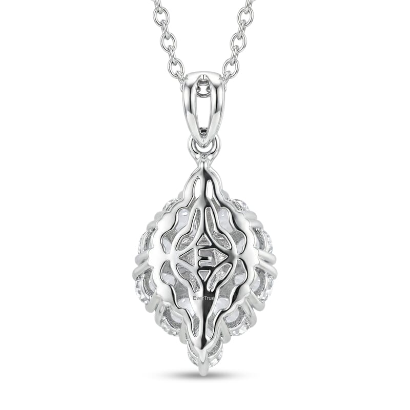 EverTrue Lab Created White Sapphire 5.35 ctw Floral Cluster Earrings, Ring (Size 6.00) and Pendant Necklace (20 Inches) in Platinum Bond and Stainless Steel