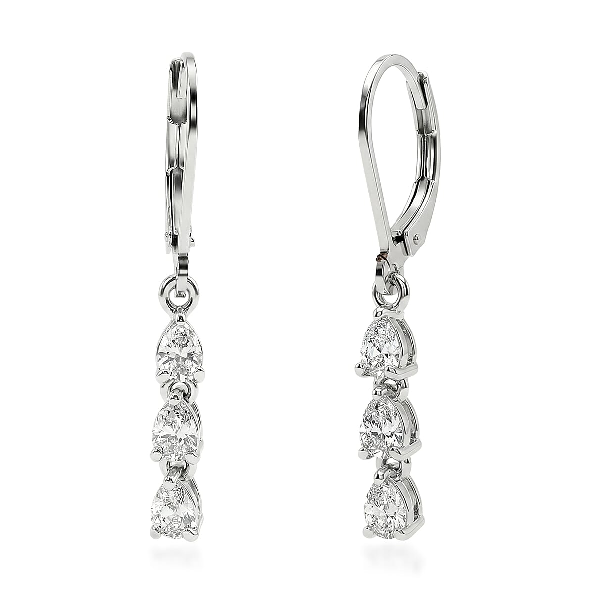 EverTrue Lab Created White Sapphire 5.35 ctw Floral Cluster Earrings, Ring (Size 6.00) and Pendant Necklace (20 Inches) in Platinum Bond and Stainless Steel