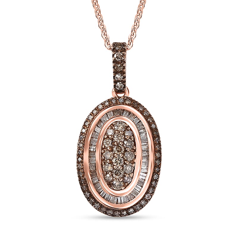 D'Joy Natural Champagne Diamond 1.00 ctw Royal Sunburst Pendant Necklace in 18K Vermeil Rose Gold Over Sterling Silver 20 Inches