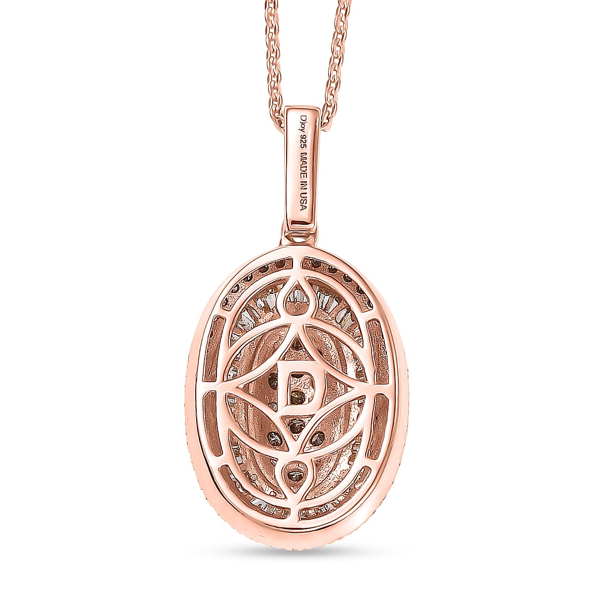 D'Joy Natural Champagne Diamond 1.00 ctw Royal Sunburst Pendant Necklace in 18K Vermeil Rose Gold Over Sterling Silver 20 Inches image number 4