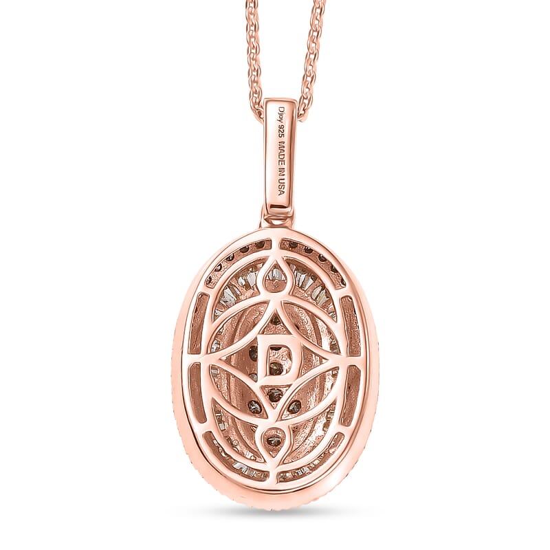 D'Joy Natural Champagne Diamond 1.00 ctw Royal Sunburst Pendant Necklace in 18K Vermeil Rose Gold Over Sterling Silver 20 Inches