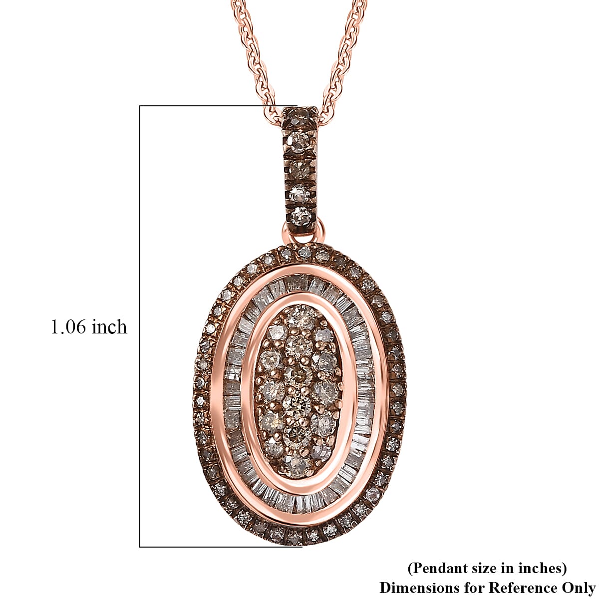 D'Joy Natural Champagne Diamond 1.00 ctw Royal Sunburst Pendant Necklace in 18K Vermeil Rose Gold Over Sterling Silver 20 Inches image number 6