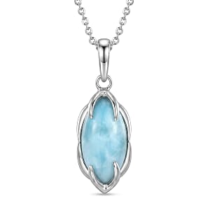 D'Joy AAA Larimar 3.40 ctw Pendant Necklace in Rhodium Over Sterling Silver 20 Inches