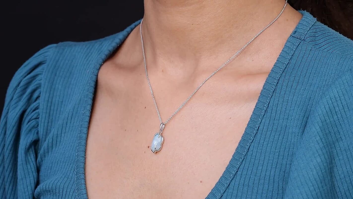 D'Joy AAA Larimar 3.40 ctw Pendant Necklace in Rhodium Over Sterling Silver 20 Inches
