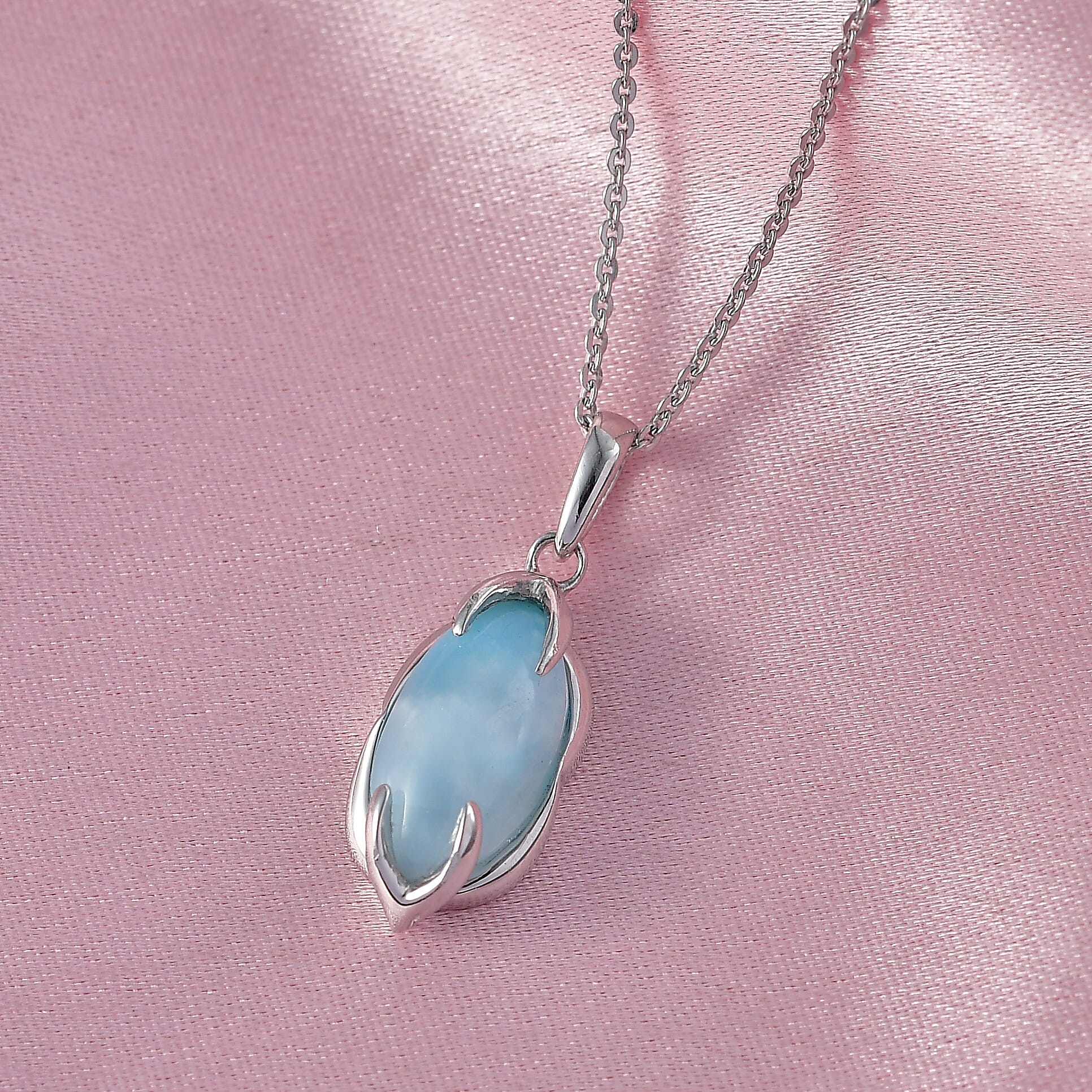 D'Joy AAA Larimar 3.40 ctw Pendant Necklace in Rhodium Over Sterling Silver 20 Inches