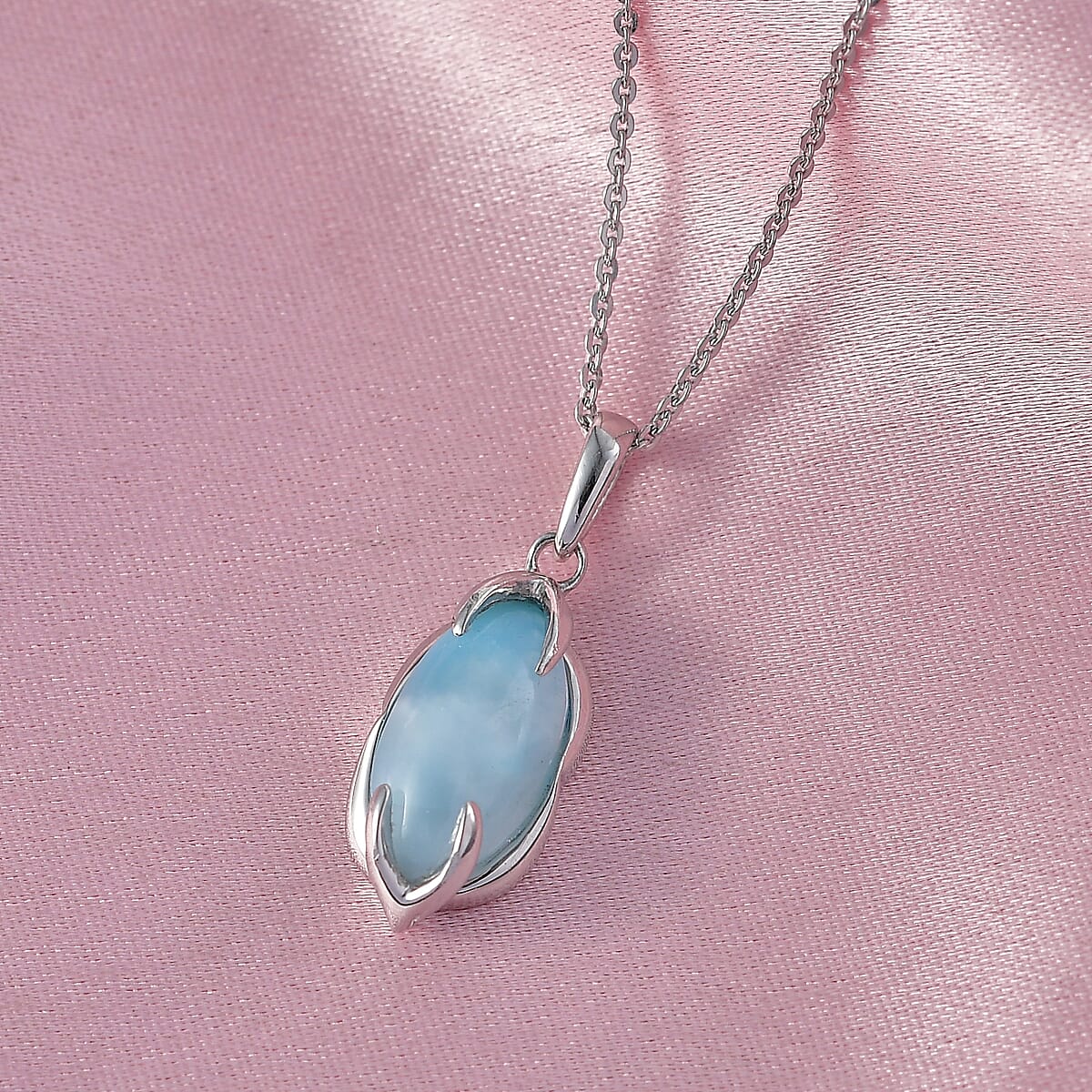 D'Joy AAA Larimar 3.40 ctw Pendant Necklace in Rhodium Over Sterling Silver 20 Inches image number 1