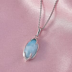 D'Joy AAA Larimar 3.40 ctw Pendant Necklace in Rhodium Over Sterling Silver 20 Inches