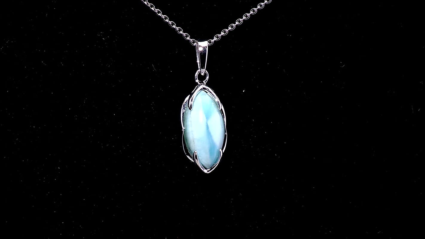 D'Joy AAA Larimar 3.40 ctw Pendant Necklace in Rhodium Over Sterling Silver 20 Inches