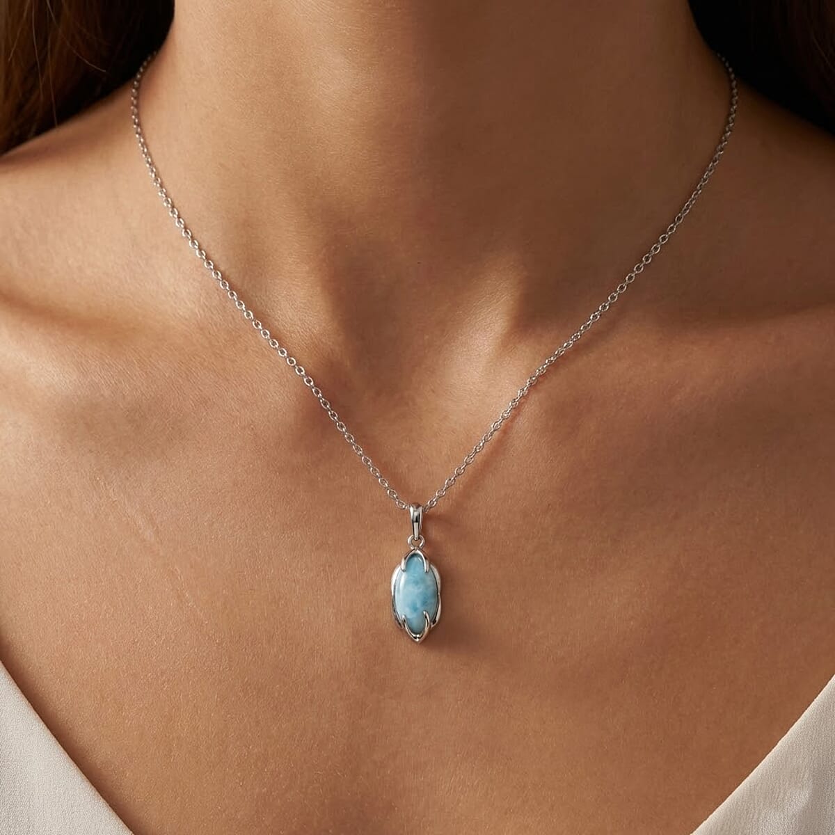 D'Joy AAA Larimar 3.40 ctw Pendant Necklace in Rhodium Over Sterling Silver 20 Inches image number 2
