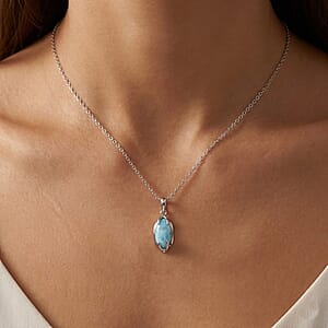 D'Joy AAA Larimar 3.40 ctw Pendant Necklace in Rhodium Over Sterling Silver 20 Inches