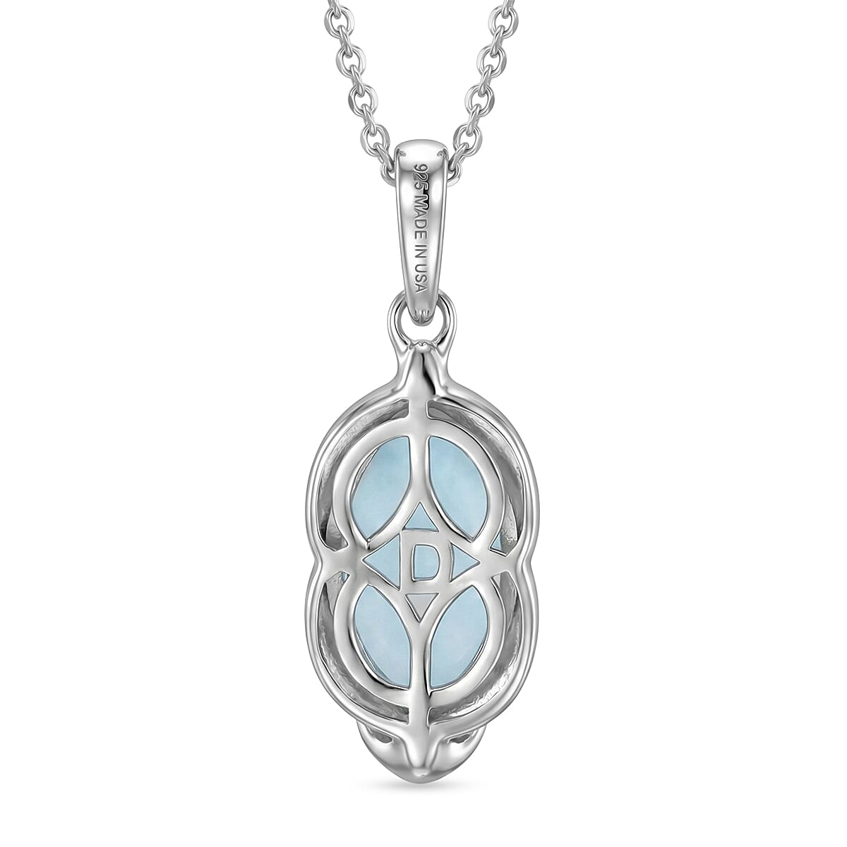 D'Joy AAA Larimar 3.40 ctw Pendant Necklace in Rhodium Over Sterling Silver 20 Inches