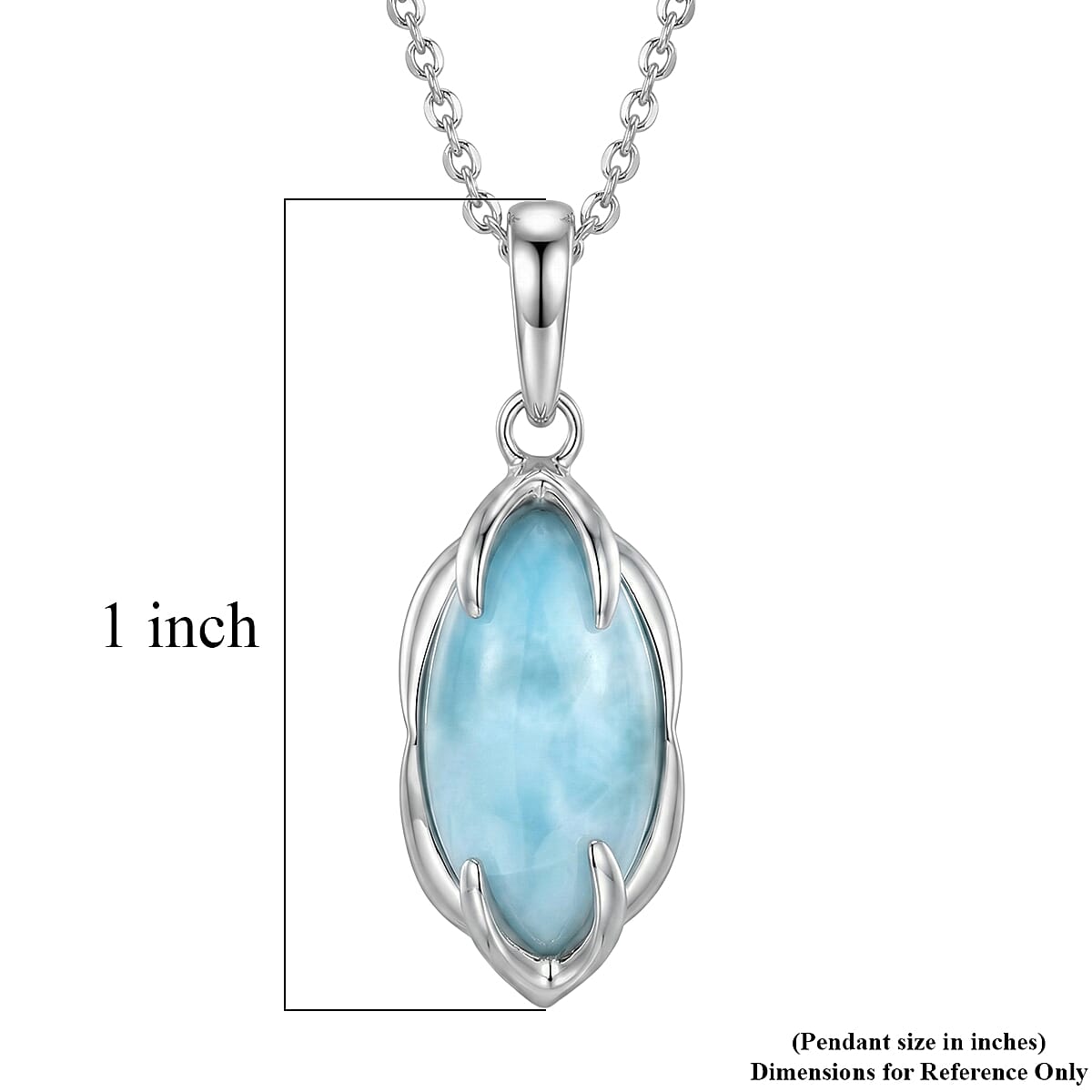 D'Joy AAA Larimar 3.40 ctw Pendant Necklace in Rhodium Over Sterling Silver 20 Inches