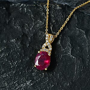 EverTrue Niassa Ruby (FF) and White Zircon 2.90 ctw Pendant in 18K Yellow Gold Plated with ION Plated Yellow Gold Stainless Steel Necklace 20 Inches
