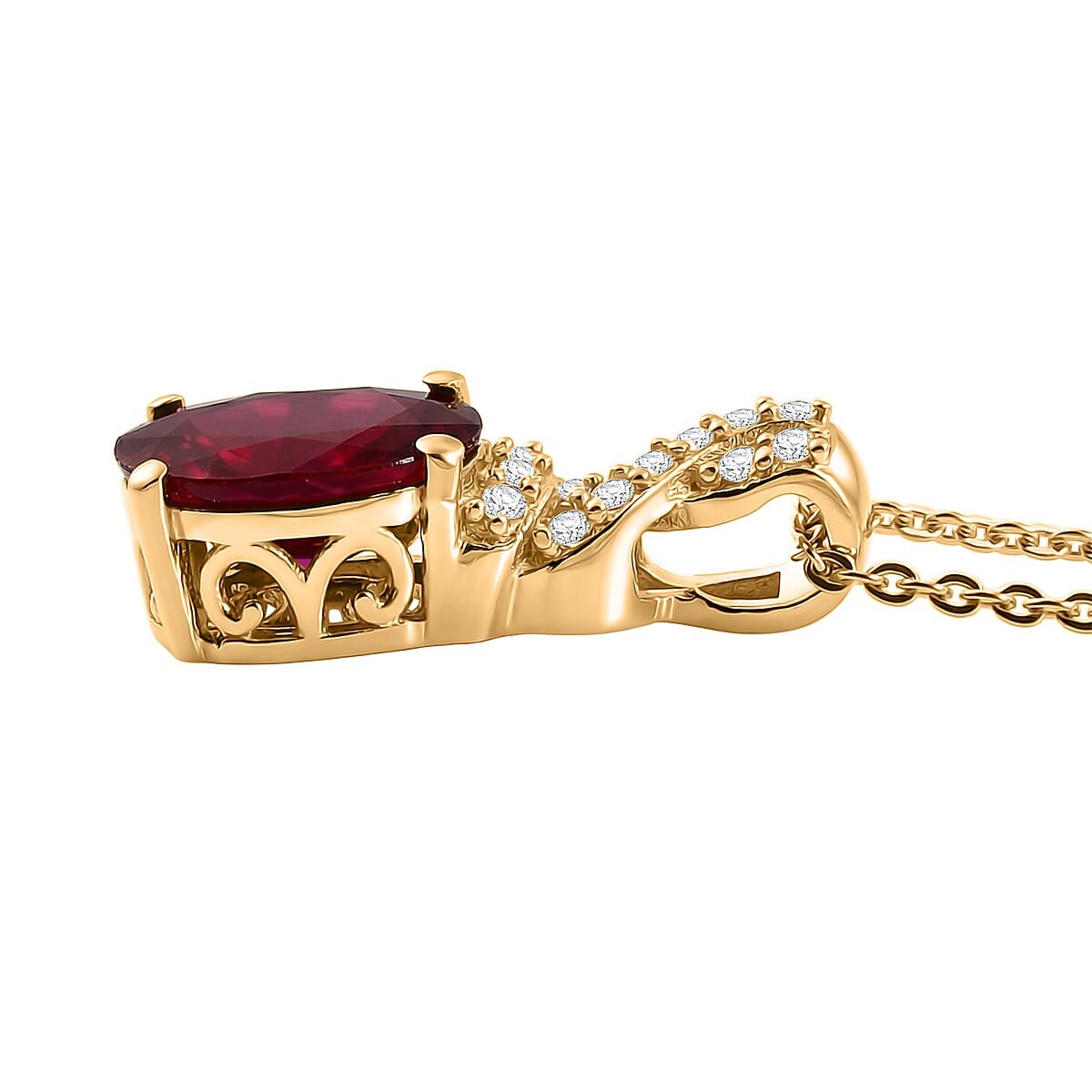 EverTrue Niassa Ruby (FF) and White Zircon 2.90 ctw Pendant in 18K Yellow Gold Plated with ION Plated Yellow Gold Stainless Steel Necklace 20 Inches image number 3
