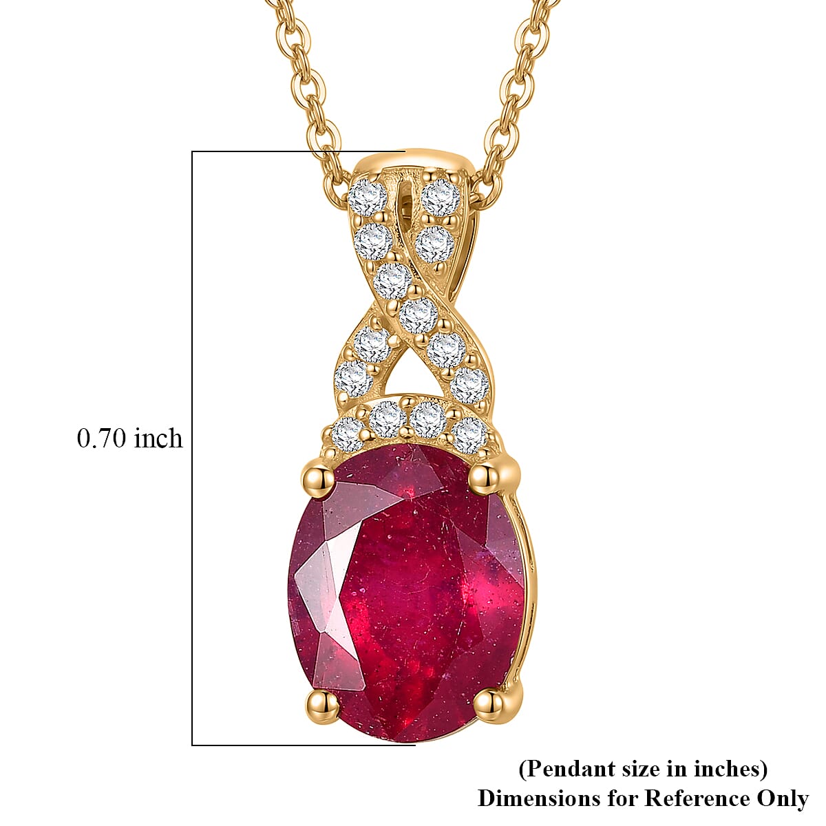 EverTrue Niassa Ruby (FF) and White Zircon 2.90 ctw Pendant in 18K Yellow Gold Plated with ION Plated Yellow Gold Stainless Steel Necklace 20 Inches image number 5