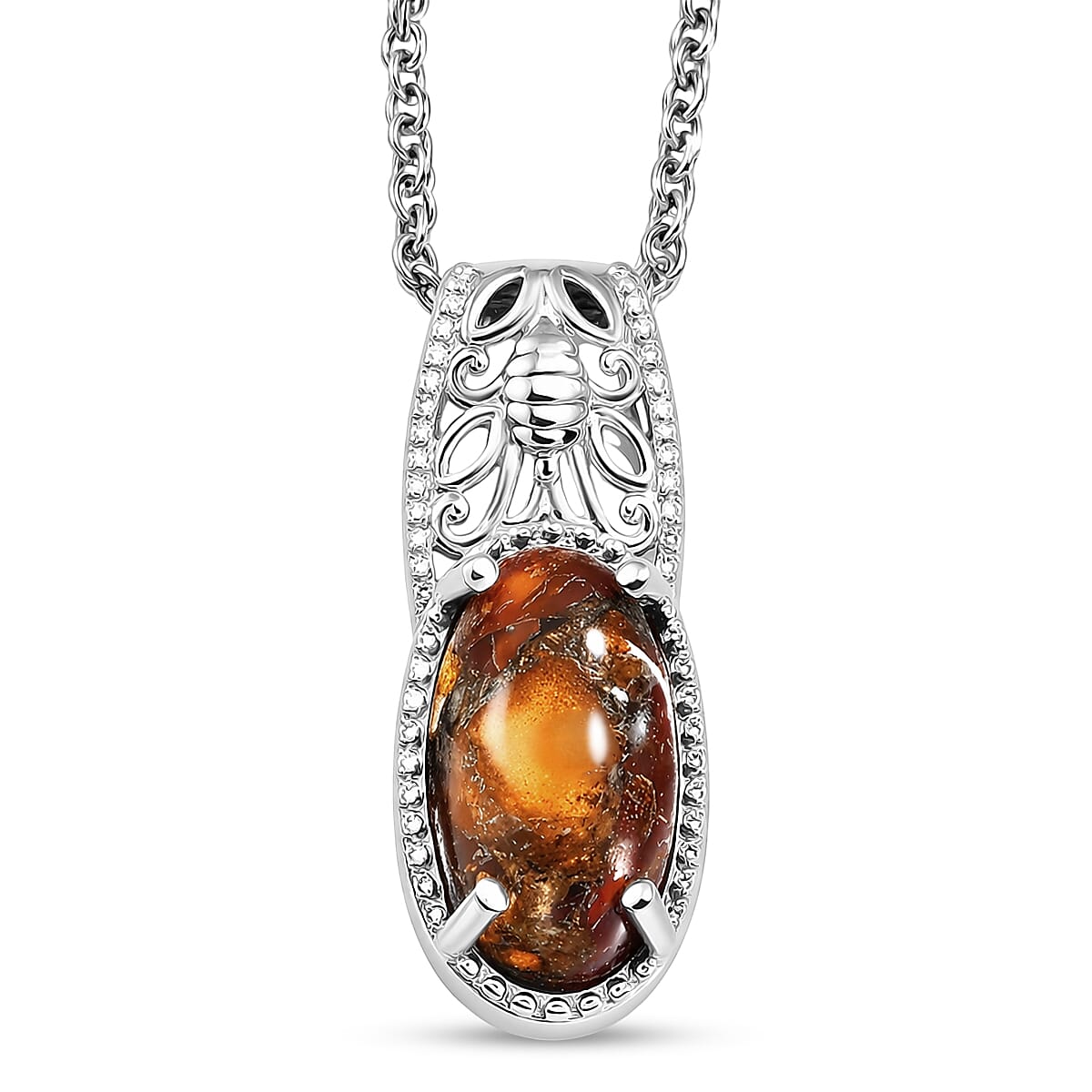 Jalisco Fire Opal 3.30 ctw Pendant in Platinum Bond with Stainless Steel Necklace (20 Inches)