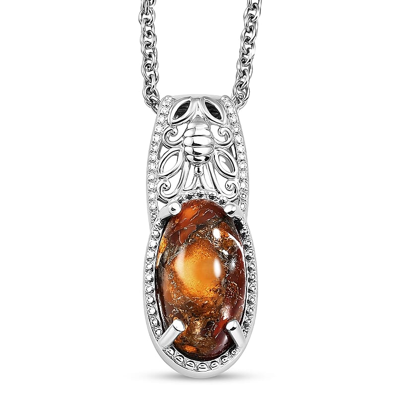 Jalisco Fire Opal 3.30 ctw Pendant in Platinum Bond with Stainless Steel Necklace (20 Inches)