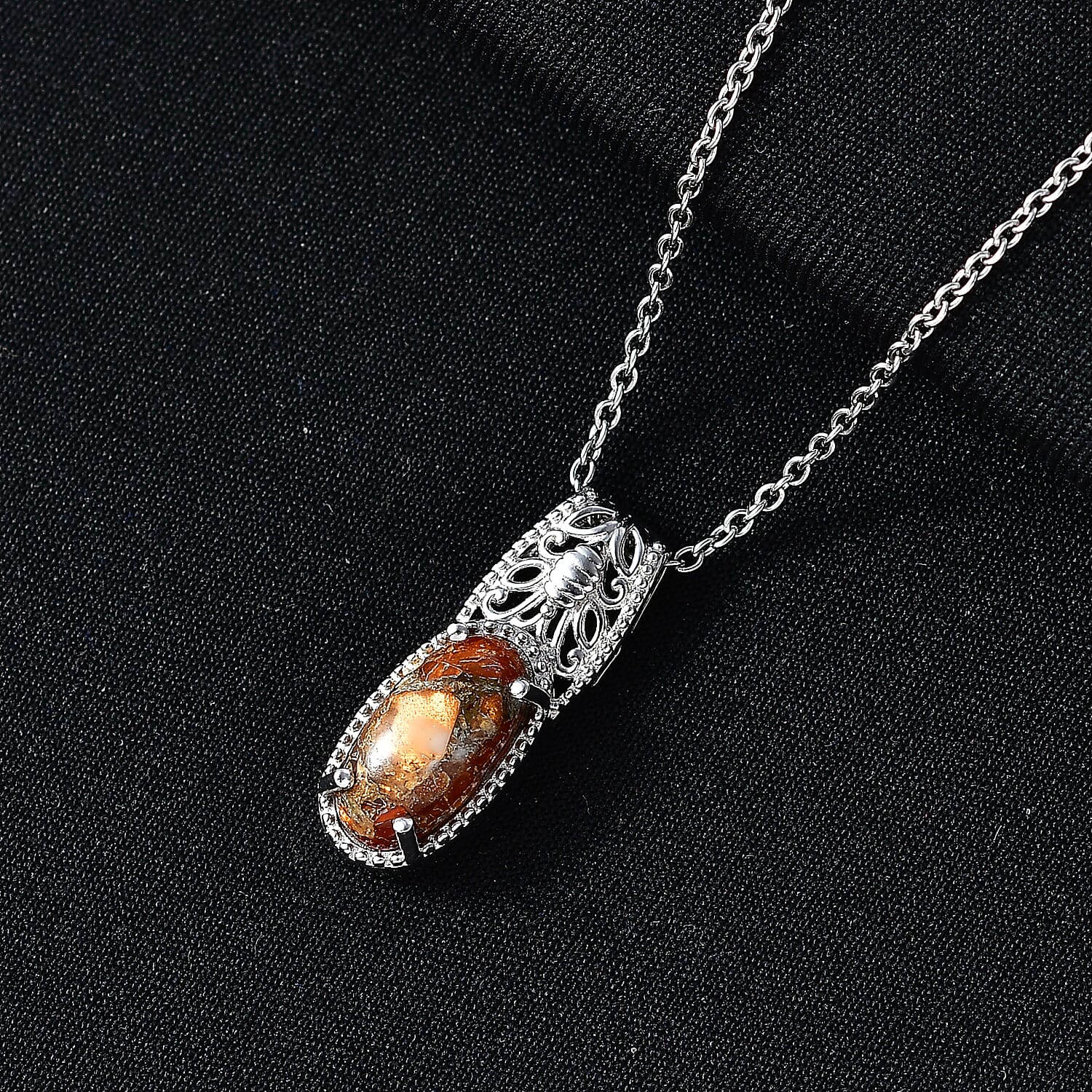 Jalisco Fire Opal 3.30 ctw Pendant in Platinum Bond with Stainless Steel Necklace (20 Inches)