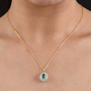 Certified & Appraised AAA Kagem Zambian Emerald and Luxuriant Lab Grown Yellow and White Diamond SI 1.50 ctw Pendant Necklace in 10K Yellow Gold (20 Inches)