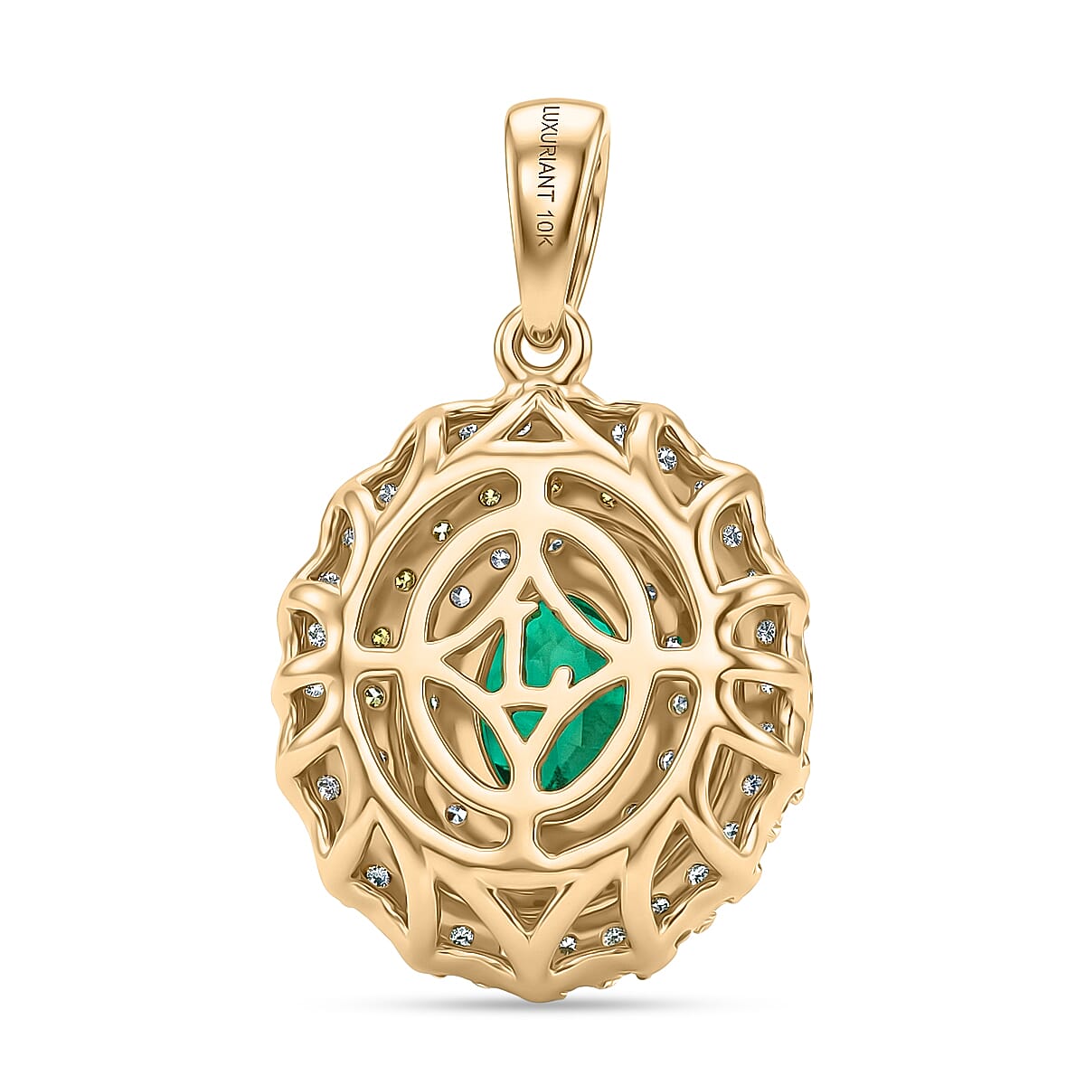 Certified & Appraised AAA Kagem Zambian Emerald and Luxuriant Lab Grown Yellow and White Diamond SI 1.50 ctw Pendant Necklace in 10K Yellow Gold (20 Inches) image number 4