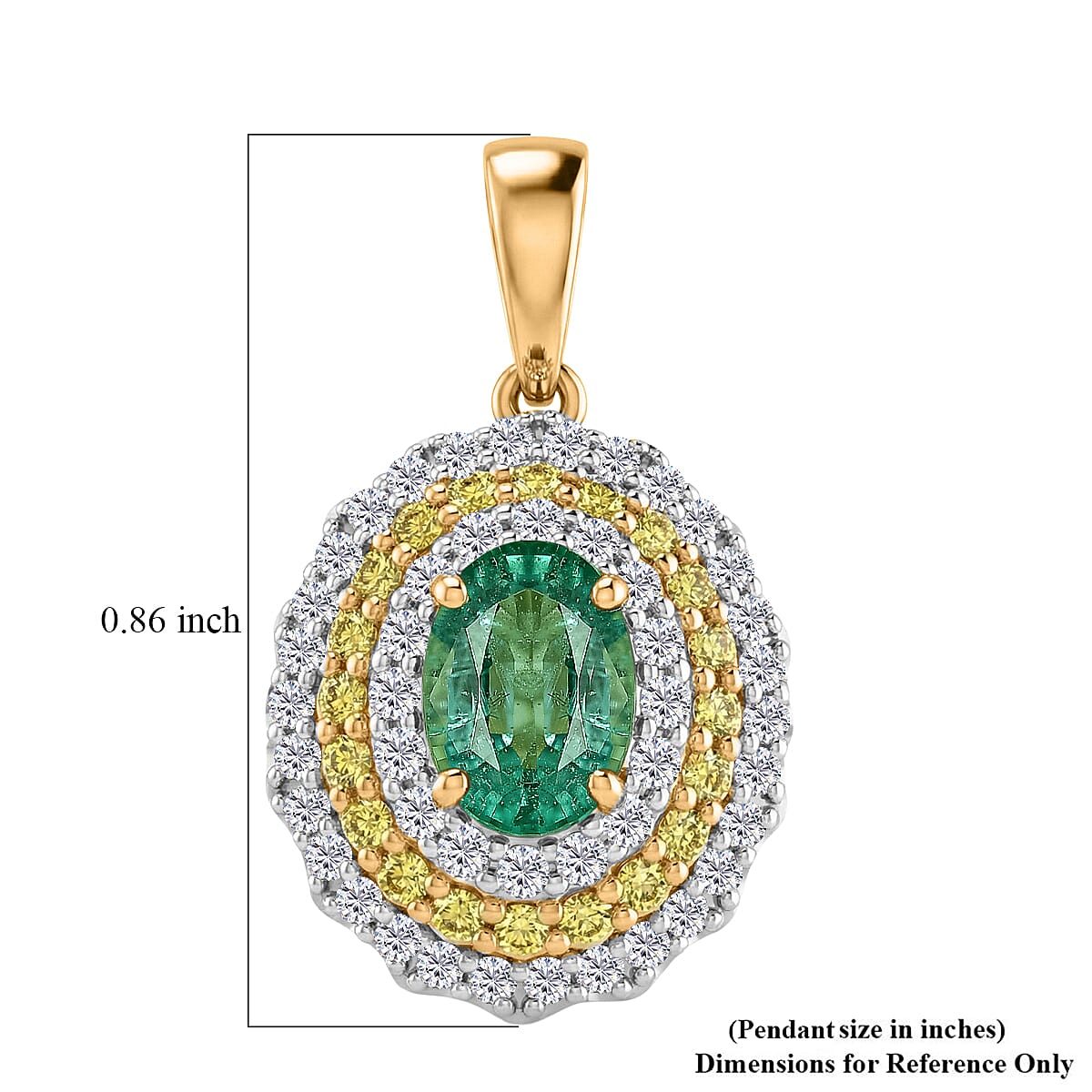 Certified & Appraised AAA Gemfields Zambian Emerald and Luxuriant Lab Grown Yellow and White Diamond SI 1.50 ctw Pendant Necklace in 10K Yellow Gold (20 Inches)