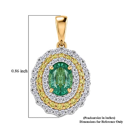 Certified & Appraised AAA Gemfields Zambian Emerald and Luxuriant Lab Grown Yellow and White Diamond SI 1.50 ctw Pendant Necklace in 10K Yellow Gold (20 Inches)