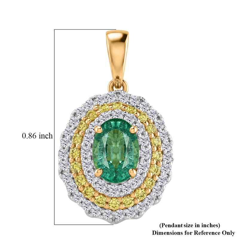 Certified & Appraised AAA Kagem Zambian Emerald and Luxuriant Lab Grown Yellow and White Diamond SI 1.50 ctw Pendant Necklace in 10K Yellow Gold (20 Inches)